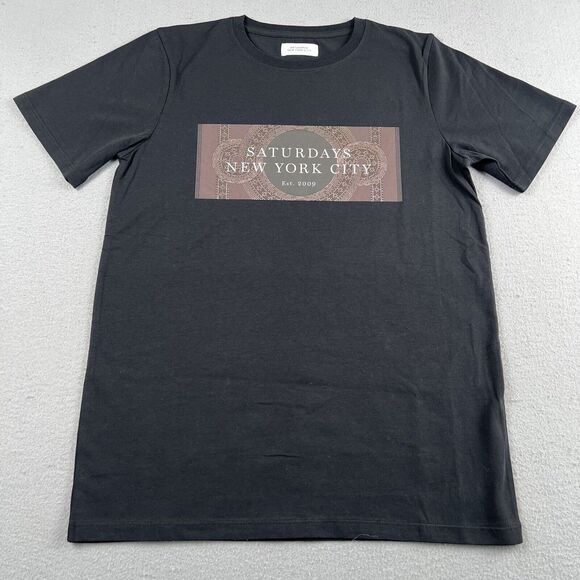 NWOT Saturdays NYC Black Mosaic Block Short Sleeve Crew Neck Shirt Men’s Size XS - Picture 7 of 16
